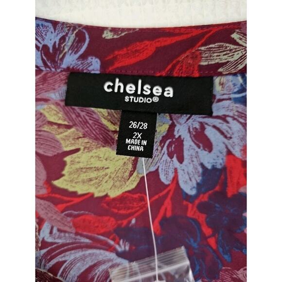 Chelsea Studio~Plus Size(26/28)2X~ Red/Brown Floral Button-Up Bloyse 3/4 Sleeve - Picture 4 of 14